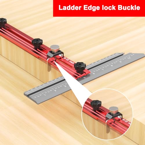 Stair Tread Template Tool – Stair Tread Gauge Jig, Aluminum Alloy Measuring and Scribe Tool for Accurate Angle, Depth, and Length Measurement of Stairs, Risers, and Partitions - color: RedGray