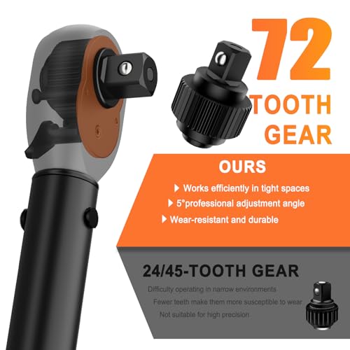 1/2" Click Torque Wrench, 20-180 Ft-Lb, 72-Tooth, ±3% Accuracy | Dual Direction Reversible Ratchet Head, Quick Release, for Motorcycle, Car, Automotive Tire & Lug Nut Maintenance - size: 20-180 ft.lb（1/2-Inch）