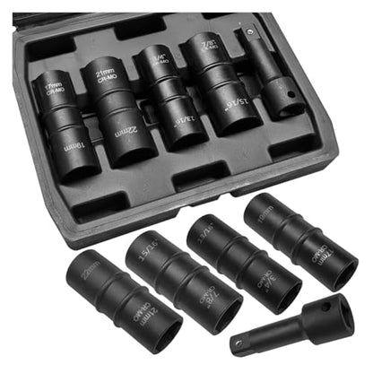 ZIMISI 1/2" Drive Impact Socket Set, 6-Point Nut Socket with 3 Inch Bar Extension, Corrosion-Resistant Cr-Mo Flip Sockets with Callouts, Double-Ended Thin Wall Lug Nut Extractor Set (4+1 Set) - size: 4+1 Set
