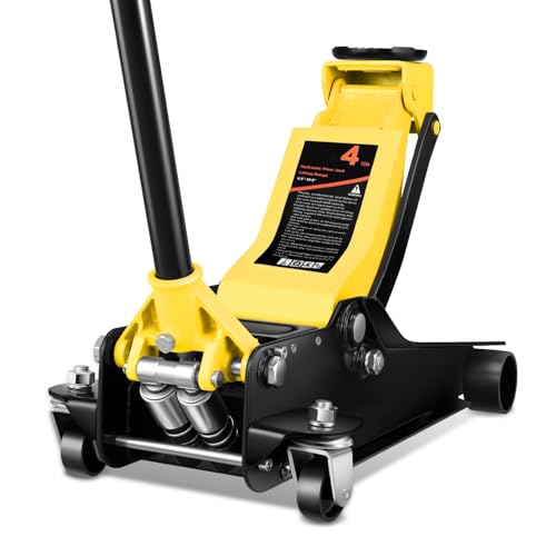 Auto Dynasty 4 Ton Low Profile Floor Jack, Heavy Duty Steel Hydraulic Car Jack with Dual Pistons Quick Lift Pump, Hydraulic Racing Floor Jack, Lifting Range 4.5" to 20", Yellow - color: Yellow, size: 4T Dual Pump