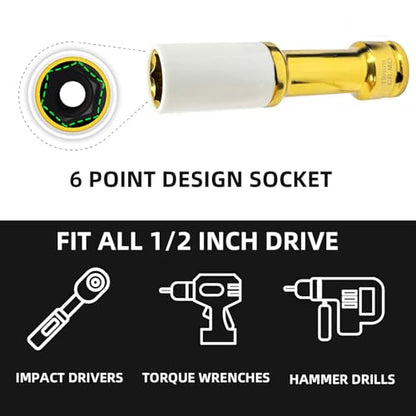 Greywolf 3 pcs Long Wheel Nut Socket Set，1/2 Inch Drive Nut Socket Set, Score Nut Thin Wall Wheel Impact Deep Socket Set, Extra Long 150mm Deep Socket for Wheel Nut Remover, Metric Sizes 17 19 21mm - size: 3