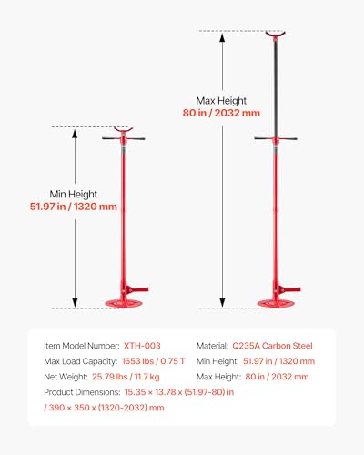 VEVOR Underhoist Support Stand, 3/4 Ton (1653 lbs) Capacity Under Hoist Jack Stand, Lifting from 51.97" to 80", Bearing Mounted Spin Handle, Foot Pedal, 12" Diameter Base, Support Vehicle Components