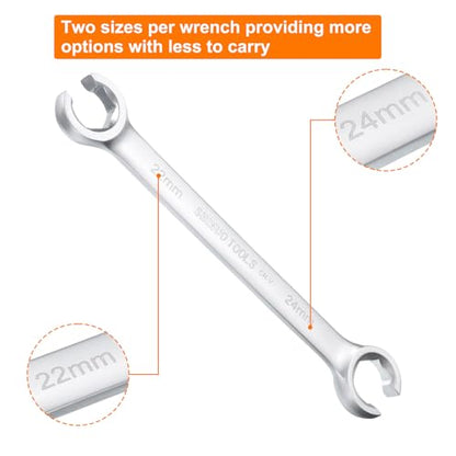 HARFINGTON Flare Nut Wrench 22mm x 24mm CR-V Nickel Plating Wrench for DIY Automotive Repairs and Household Maintenance - size: 22mm x 24mm