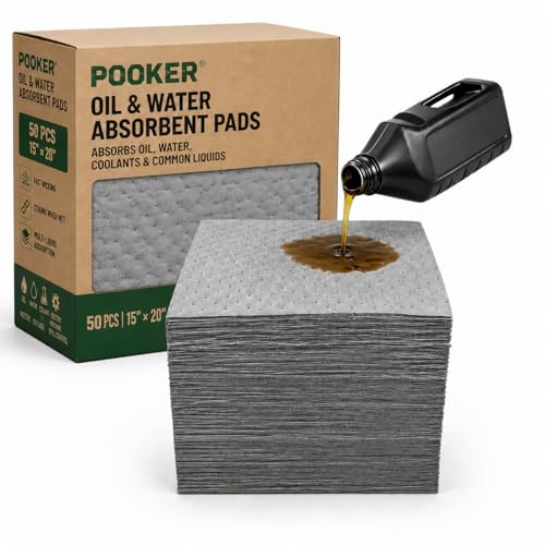 Extra Heavy Duty 15x20in Oil Absorbent Pads 50 Pack, Absorbent Pads | Absorbs Up 28oz Per Pad |Absorbs Oil & Water | Fast Wicking | Locks in Liquids | For Garage Workshop Factory Repair Cleanup - color: Gray, size: 15" x 20" x 3.5 mm 50pcs