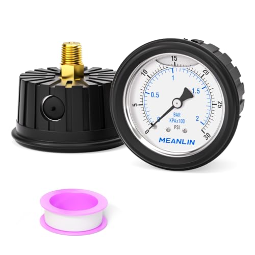 MEANLIN MEASURE 0~30Psi Stainless Steel Liquid Filled Pressure Gauge 1/4" NPT 2.5" FACE DIAL with Rubber Protective Sleeve, Center Back Mount - size: 0-30Psi