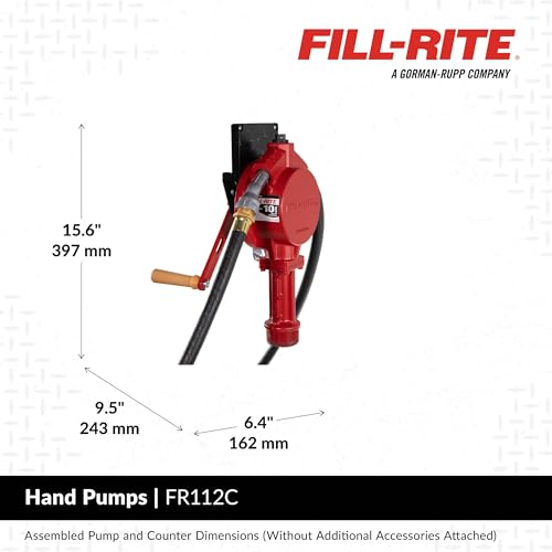 Fill-Rite FR112C Fuel Transfer Rotary Hand Pump w/Gallon Counter, Discharge Hose, Nozzle Spout, & Suction Pipe - style: Rotary Pump w/Gallon Counter