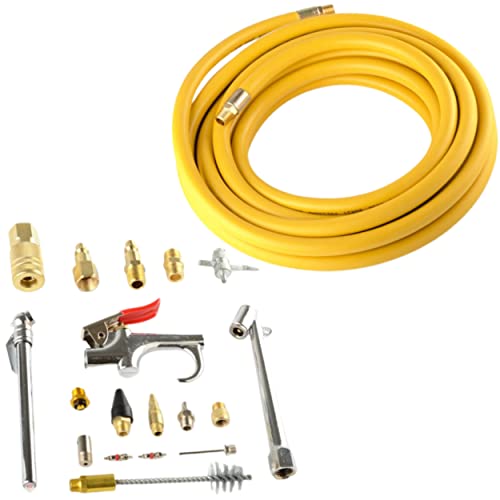 ATE Pro. USA - 19 pc Air Compressor Accessory Kit with 3/8 Inch x 25FT Hybrid Hose, 1/4 Inch NPT Quick Connect Fittings, Air Blow Gun, Tire Gauge, Wire Brush, and High Pressure Nozzle