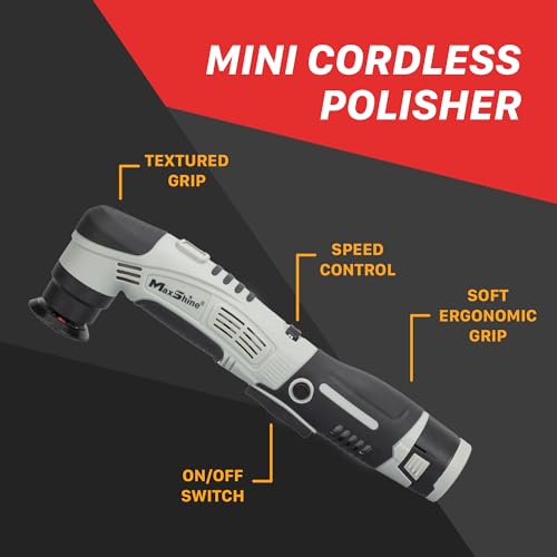 Maxshine Professional Mini Cordless Polisher (M0312 V2) Kit - Portable, Lightweight (1.93 lbs), 6-Speed DA/Rotary Polisher for Auto Detailing, Scratch & Swirl Repair, Paint Protection, Gloss & Shine