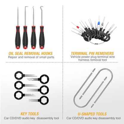GOOACC 88Pcs Trim Removal Tool, Auto Push Pin Bumper Retainer Clip Set Fastener Terminal Remover Tool Adhesive Cable Clips Removal Kit Car Panel Radio Removal Auto Clip Pliers, Black - color: 88Pcs Clips Removal Kit Black