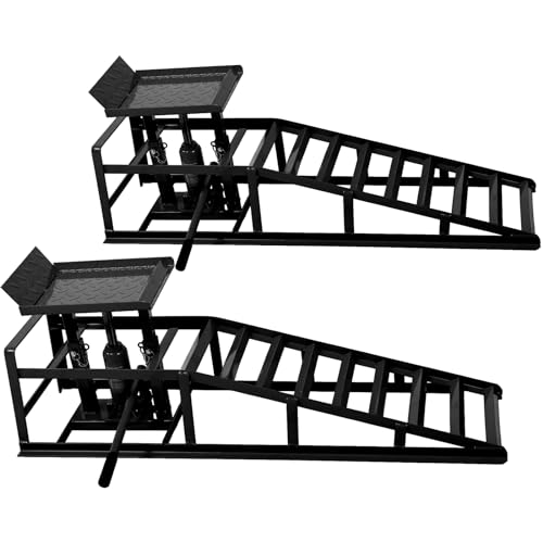 2 Pack Hydraulic Car Ramps, Rpuzonier 5T 11000lbs Low Profile Car Lift Service Ramps Truck Trailer Garage, Height Hydraulic Vehicle Ramps for DIY Repair Stores Auto Beauty Stores (Black) - size: Black