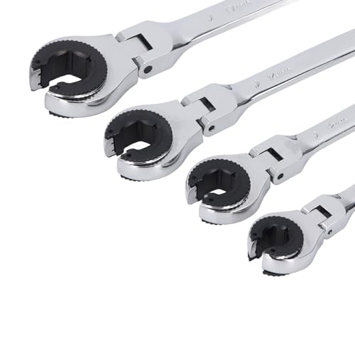 GOTOTOP Brake Line Wrench Set Steel Flare Nut Wrenches 4 Piece 72 Teeth 5 Degree Swing Adjustable Angle for Brake Fuel AC Line Service Automotive HVAC Technicians