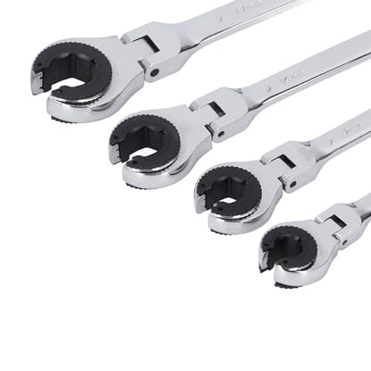 GOTOTOP Brake Line Wrench Set Steel Flare Nut Wrenches 4 Piece 72 Teeth 5 Degree Swing Adjustable Angle for Brake Fuel AC Line Service Automotive HVAC Technicians