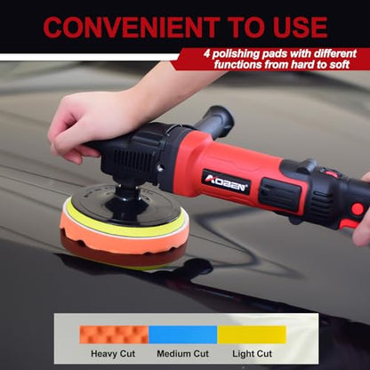 AOBEN 6/7 inch Buffer Polisher,Rotary Car Buffer,1600W Car Polisher Waxer Kit with 6 Variable Speed 1000-3500RPM & 4 Polishing Pads,Detachable Handle for Car Polishing and Waxing - size: AT3501C-1
