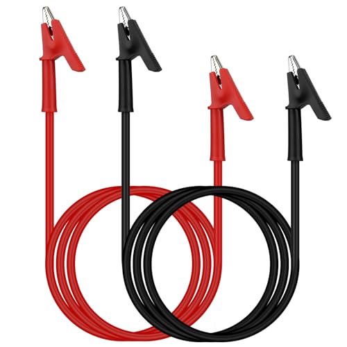 SWANLAKE 2-Piece Dual-Ended Alligator Clip Test Leads, 1000V 15A 3.5ft/1M Electrical Alligator Clips, Flexible Copper Cable Crocodile Clip, Electrical Wires with Gator Clips - color: 2PCS Dual Alligator Clip Red&Black