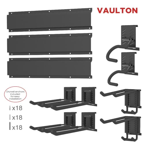 VAULTON Heavy Duty Metal Slot Wall Panel Garage Organization Kit, 48inches, Wall Mounted Tool Organizer With 8 Hooks, Interlocking Slot Panel, 11pcs - style: 48inch 3 Panels+8 Hooks