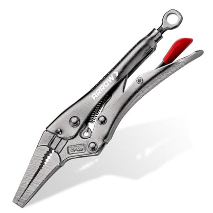 ARROW 6.5 in Needle Nose Locking Pliers, CR-MO Jaw, Long Nose Locking Pliers, Adjustable Clamping Pressure with Through-Hole Screw, Trigger Release, Ideal for Tight Spaces - size: 6.5 in