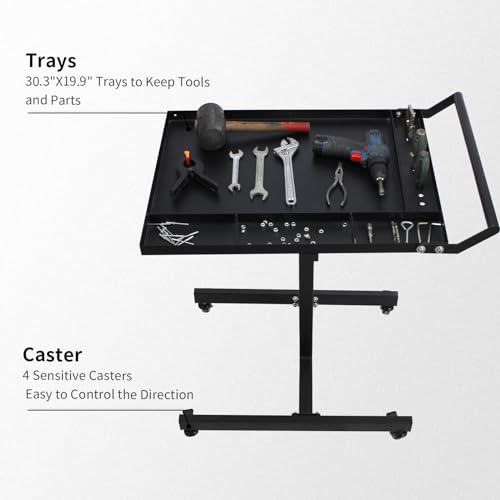 Rolling Tool Tray with Wheels,30×20 in Tear Down Work Table,220lbs Capacity Mechanics Rolling Work Table for Garage,Shop,DIY (Black) - size: Black