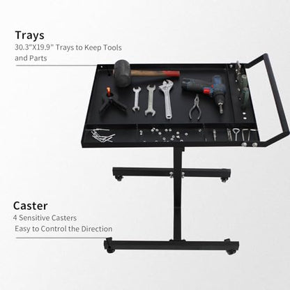 Rolling Tool Tray with Wheels,30×20 in Tear Down Work Table,220lbs Capacity Mechanics Rolling Work Table for Garage,Shop,DIY (Black) - size: Black