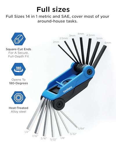 Kraftek toolant 14PCS Folding Allen Wrenches Sets, Metric Allen Key Set 2mm- 6mm, SAE Hex Key Set 5/64”- 1/4", CRV Steel EDC Tool for Bike Repair & Home,Compact Foldable Hex Key Set for Men - size: 14PCS（Folding ）