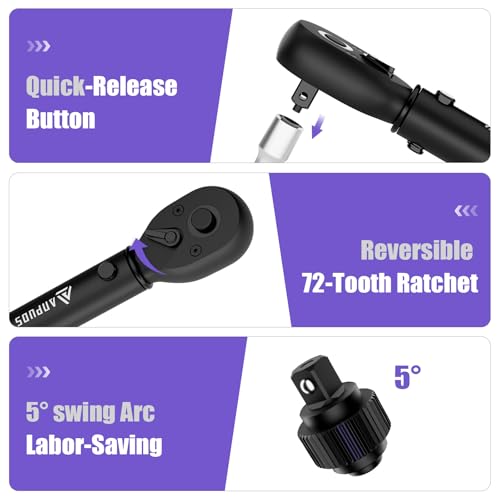 ANPUDS 1/4 Inch Drive Click Torque Wrench, 20-240 in.lb/2.3-27.1 Nm | Aluminum Adjustable Inch Pound Tool with 72 Tooth, Dual Range Scales, Small Bike Torque Wrench for Bicycle Maintenance - size: 1/4" 20-240 in.lb/2.3-27.1 Nm