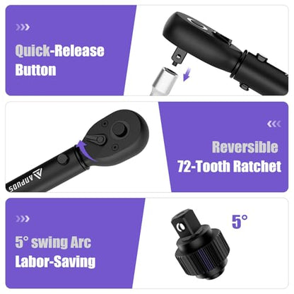 ANPUDS 1/4 Inch Drive Click Torque Wrench, 20-240 in.lb/2.3-27.1 Nm | Aluminum Adjustable Inch Pound Tool with 72 Tooth, Dual Range Scales, Small Bike Torque Wrench for Bicycle Maintenance - size: 1/4" 20-240 in.lb/2.3-27.1 Nm