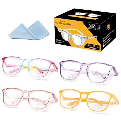 KeeiZoes Safety Glasses Anti Fog Goggles For Women, Nurses Protective Eyewear Blue Light & UV Blocking Eye Protection Glasses - color: Rainbow + Purple + Pink + Yellow