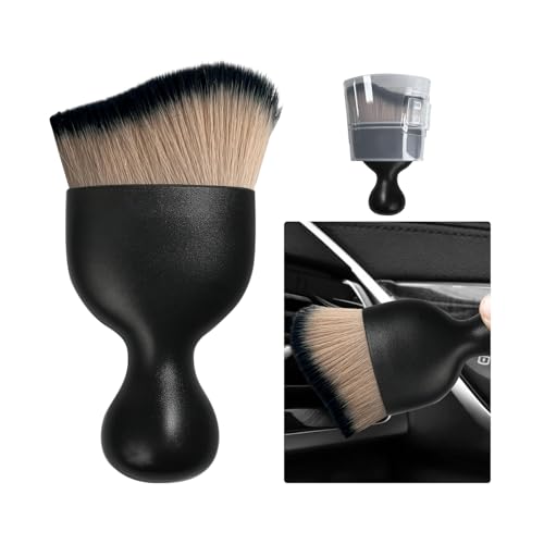 Ziciner Car Detailing Brush, Curved Soft Bristles Auto Removal Dust Collectors, Universal Vehicle Dashboard, Air Conditioner Vents etc Interior Cleaning Tool Accessory (Brown/Black) - color: Brown/Black, size: 1 PC