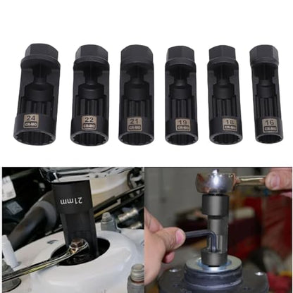 Strut Nut Socket, 6 Pcs Suspension Strut Nut Socket Tool 16-24mm 1/2 Inch Drive 12 Point Shock Absorber Removal Tool Kit