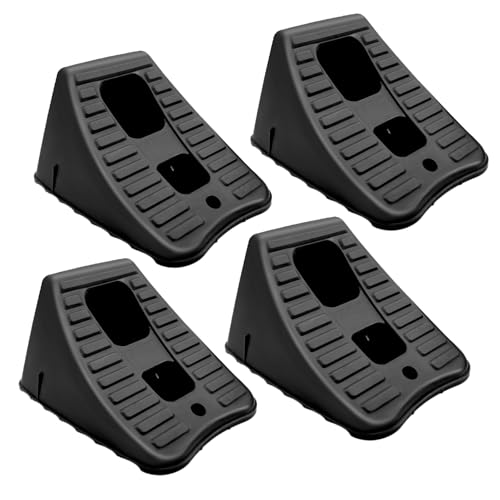HOXWELL 4 Packs Wheel Chocks for Travel Trailers, Non Slip Black Wheel Chock Stackable, Lightweight Wheel Stoppers for Cars Campers Trucks RVs, 8.1"×6.1"×4.5", Black