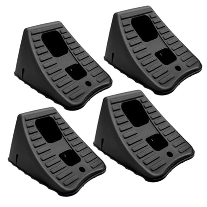 HOXWELL 4 Packs Wheel Chocks for Travel Trailers, Non Slip Black Wheel Chock Stackable, Lightweight Wheel Stoppers for Cars Campers Trucks RVs, 8.1"×6.1"×4.5", Black