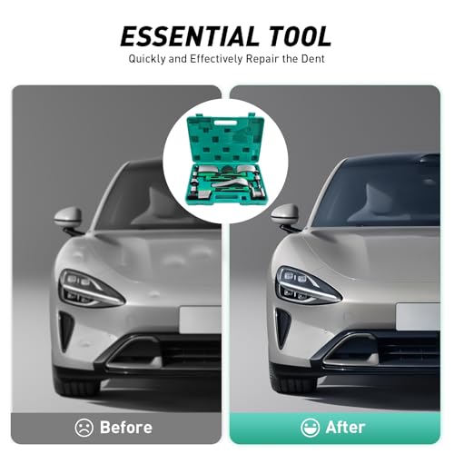 9PCS Auto Body Repair Kit, Hand Car Auto Body Work Hammer Fender Tool, Dent Crowbar Metal Repair Kit Fender Carbon Steel Dolly and Hammer Dolly Set with Carrying Case