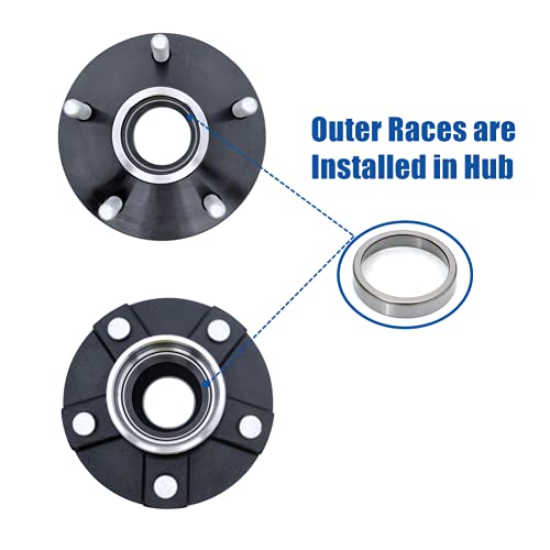 5-Bolt on 5" Circle Trailer Hub Assembly,Fit for 3,500 lbs axle,with 1-3/8" to 1-1/16" Tapered Spindle and Bearings - size: GL4856E