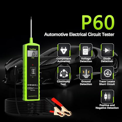 Topdiag P60 Automotive Power Circuit Probe Tester, 12-24V Power Circuit Probe Kit, Short Circuit Automobile Finder，AC/DC Voltage Tester, Component Activation Tool - style: P60
