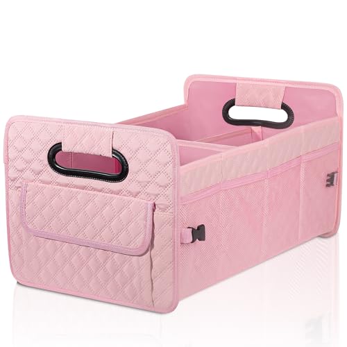 Car Trunk Organizer for SUV, Collapsible Car Storage Organizer Large Pink | Sturdy, Strong Capacity, Diamond Decor, Multi Compartment Container Box Adjustable Car Accessories for Sedan Truck - color: Pink, size: Large