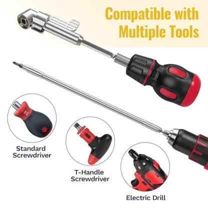 Tomorotec Flexible Drill Bit Extension Kit for Automotive Repairs, Home Improvement, DIY Projects, Tight Space Fastening Tasks, with Angled Adapters, Flexible Screwdriver Extension, Socket and Bit Set