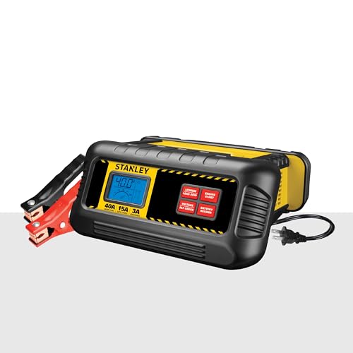 STANLEY BC40BS 15 Amp Battery Charger for Lithium or Lead Acid Batteries with 40 Amp Engine Start, Voltage and Alternator Check - size: 15 Amps