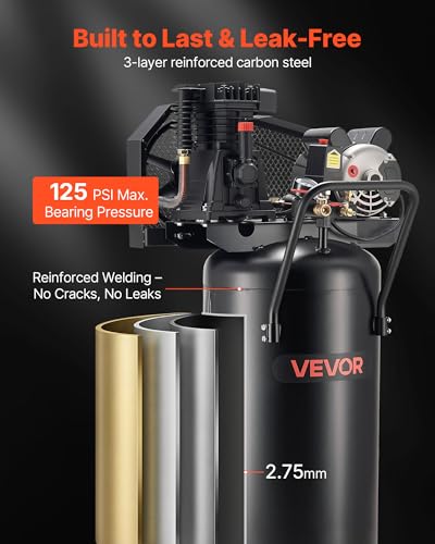 VEVOR 30 Gallons Air Compressor, 2HP 5.3SCFM at 90PSI, Max 125PSI Pressure Oil-Lubricated Air Compressor Tank, Portable on Wheels for Auto Repair,Tire Inflation,Spray Painting,Woodwork Nailing,120V - size: 30-Gallon
