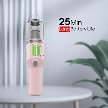 Mini Handheld Vacuum for Home&Car, Cordless Portable Rechargeable Pink | Quick Cleanups, Tight Spaces, USB-C Rechargeable, Easy Storage, Office, Cup Holders, Seat Gaps, Window Tracks