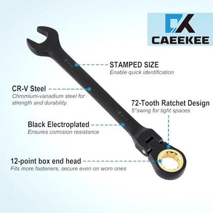 26-Piece Flex-Head Ratcheting Wrench Set, SAE & Metric, 12 Point, 72-Tooth Ratchet, Chrome Vanadium Steel, With Organizer Box - style: 26-Piece Set (Flex-Head Metric & SAE)