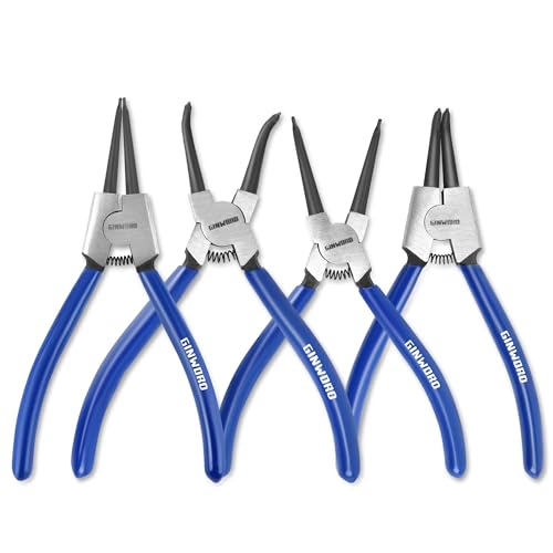 7-inch 4 Pcs Snap Ring Pliers Set, Circlip Pliers Kit, Straight/Bent Jaw, Internal/External Heavy Duty C Clip Pliers for Ring Remover Retaining,Blue - size: 7-inch Pliers Set Blue (4PCS)