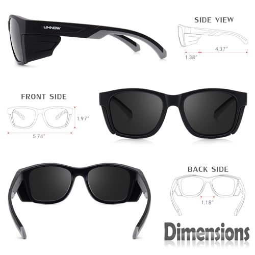 UKNOW Safety Glasses - Anti Fog Lenses - Eye Protection with Side Shields - ANSI Z87.1 Protective Eyewear - UV Protection - color: Matte Black & Gray / Smoke Lens