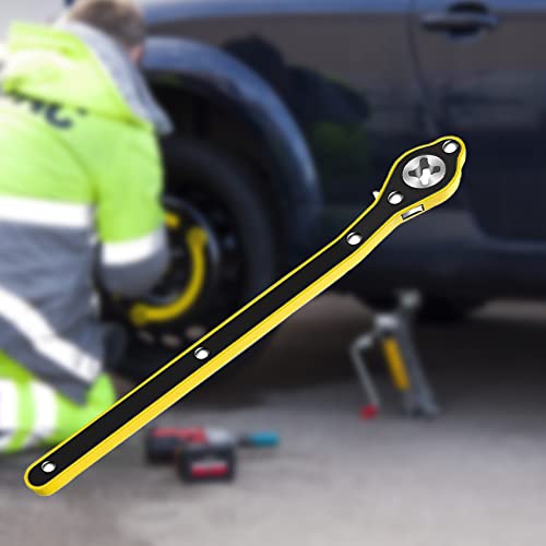 13 Inch Auto Labor-Saving Jack Ratchet Wrench for Scissors Car Jack, 360°Swivel Tire Wheel Jack Lift Speed Handle Repaire Tool for Small Car/Vans/Travel/SUVs,Cross Head with Converter | Scissor Jack Ratchet Wrench with Long Handle Tool Tire Wheel Lug Wren