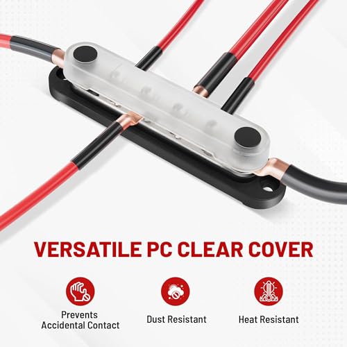 RED WOLF 150A 12V Bus Bar with Cover, Power Distribution Block 6 x 1/4" (M6) Studs Battery Busbar Terminal Junction Block 48V Car RV Boat Marine Solar System