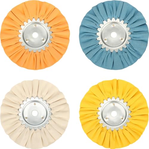 8" Airway Buffing Wheel Kit, 4Pcs Aluminum Wheel Polishing Kit in Diameter 5/8 inch Arbor Hole, 16Ply Fine, Aluminum Metal Polishing Wheel Kit for Angle Grinder Mirror Finish(White/Orange/Blue/Yellow) - style: 4pcs: fine/medium/coarse/hard