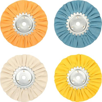 8" Airway Buffing Wheel Kit, 4Pcs Aluminum Wheel Polishing Kit in Diameter 5/8 inch Arbor Hole, 16Ply Fine, Aluminum Metal Polishing Wheel Kit for Angle Grinder Mirror Finish(White/Orange/Blue/Yellow) - style: 4pcs: fine/medium/coarse/hard