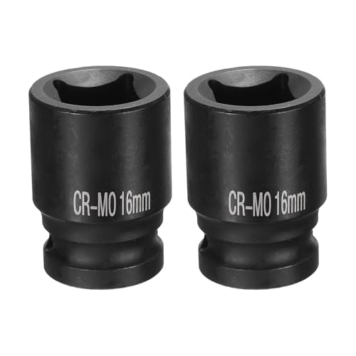 HARFINGTON 2pcs 4 Point Square Socket 1/2" Drive 16mm Metric Square Impact Socket CR-MO Blackening Standard Wheel Sockets Pneumatic Socket Tool for Auto Repair Mechanical Maintenance Home Use - size: 16mm