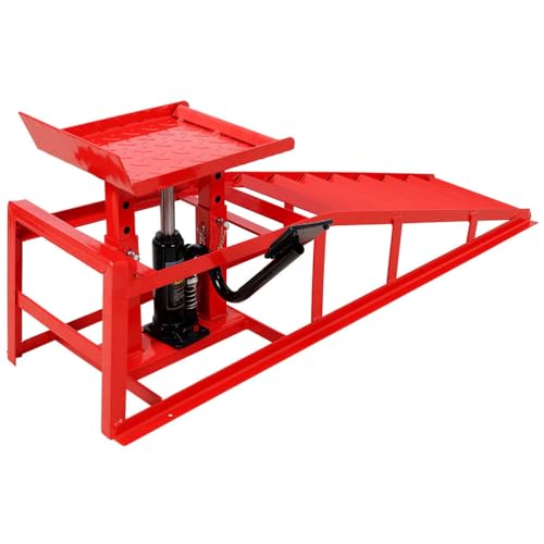 2 Pack Car Ramps, Hydraulic High Lift Service Vehicle Ramps, Heavy Duty Steel Portable Car Ramps with Pedal and Support Jack 5 Ton Low Profile Hydraulic Car Ramps for DIY Auto Beauty,Red - color: Red