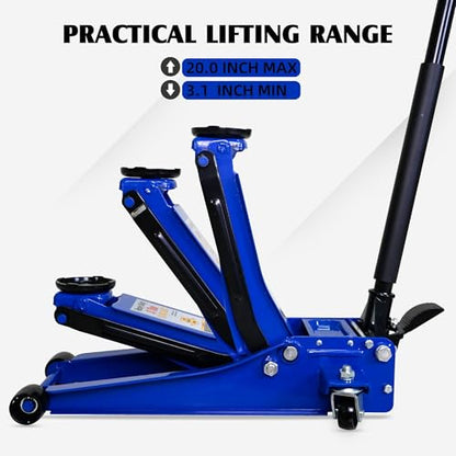 6600lbs/3Ton Low Profile Floor Jack with Foot Pedal Dual Piston Hydraulic | Fast lift dual piston pump with foot pedal, lifting range 3.1"-20", heavy duty racing trolley car jack for MVP, SUVs & Trucks - size: 3ton(3.1"-20") with Foot Pedal