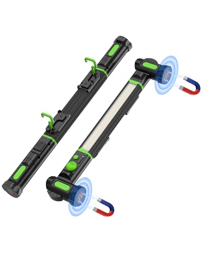 Magnetic Work Light, 5200mAh Rechargeable LED Work Light Bar, 3000 Lumens Bright Under-Hood Mechanic Light for Car Repairing/Inspection/Garage/Workshop/Emergency (1 Pack, Black-Green) - color: Black-Green