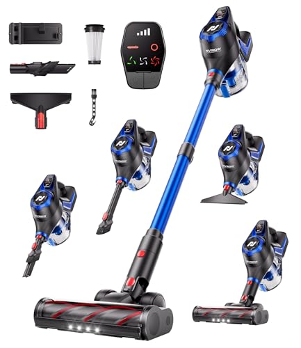 Cordless Vacuum Cleaner, 55Kpa Vacuum Cleaners for Home, Max 80mins Runtime Stick Vacuum with LED Display&1.5L Dust Cup, Rechargeable Lightweight Handheld Vacuum for Carpet/Hardwood Floor/Pet Hair/Car - color: Blue